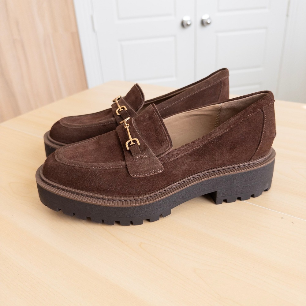 Sam Edelman Womens Lea Suede Loafer 8.5 Brown Lug Sole Horsebit Preppy Academia - Picture 2 of 9